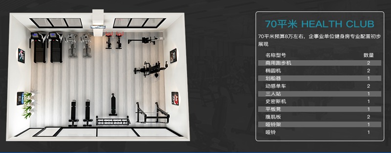 70平方健身室-快盈VIII健身器材企事業(yè)健身解決方案 70平方健身室-快盈VIII健身器材企事業(yè)健身解決方案